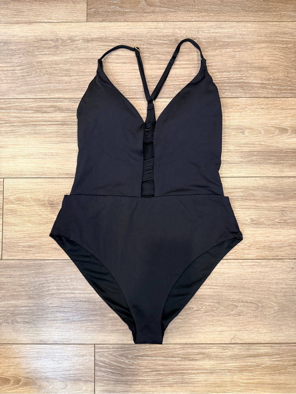 Ambrielle Black One-Piece Swimsuit with V-Plunge and Strappy Back